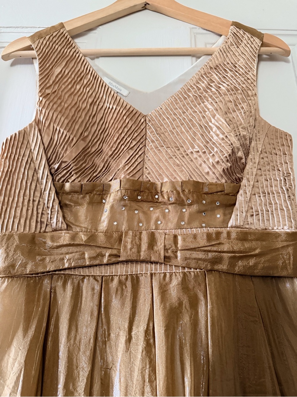 MaxMara Metallic Gold Party Dress with Bow Waist